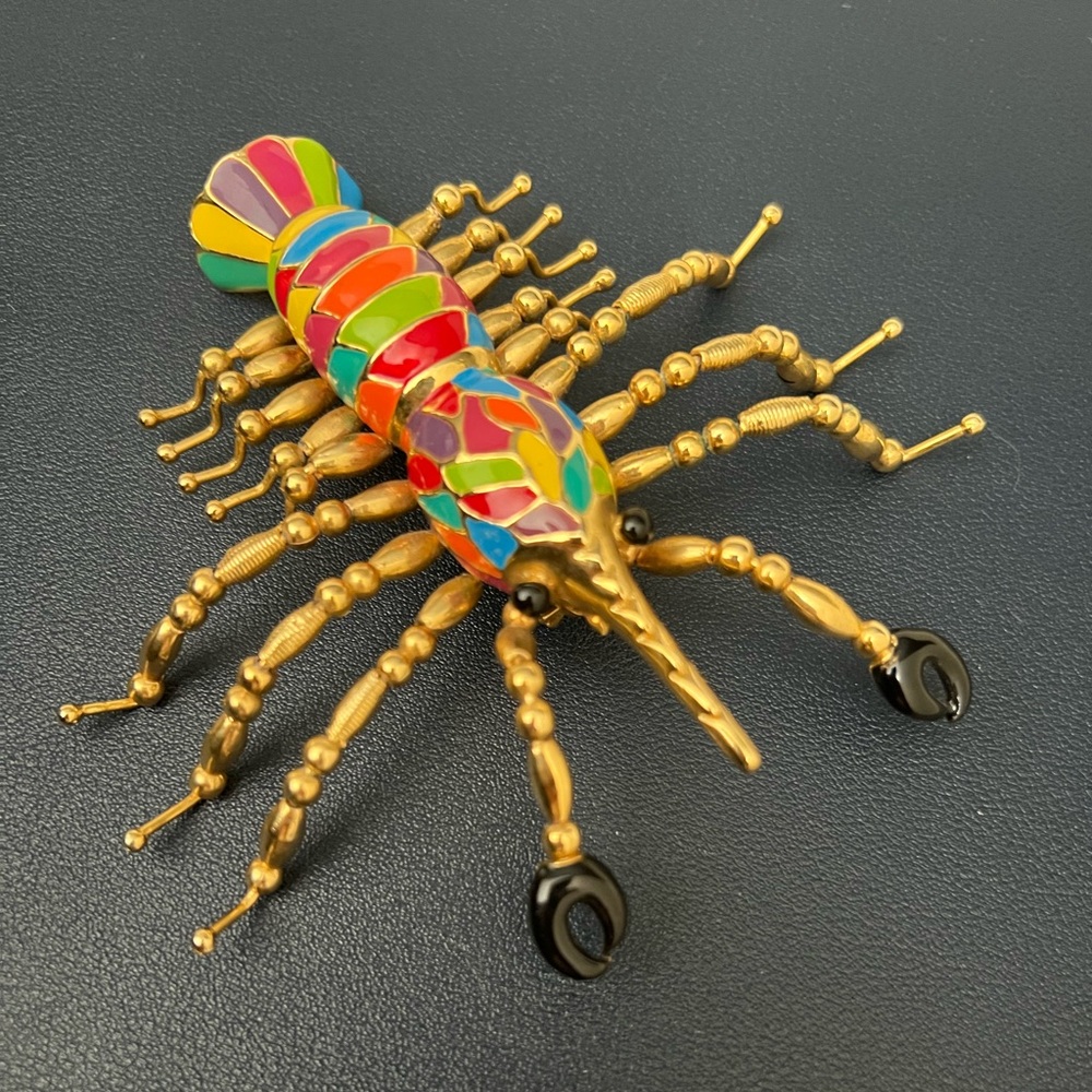 LOBSTER RAINBOW ENAMEL PASQUINI DESIGNER ROMA BROOCH PIN NEW VINTAGE